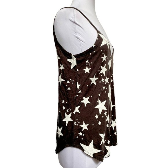 Chaser Black & White Stars Graphic Tank Top Sz M Scoop Back V-Neck  NEW - Picture 3 of 5